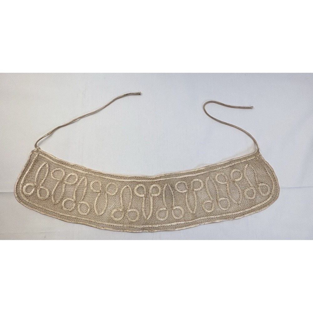 Embroidered Beige Lace Collar w/ Ties Decorative Textile Accessory 18"x4" H-552